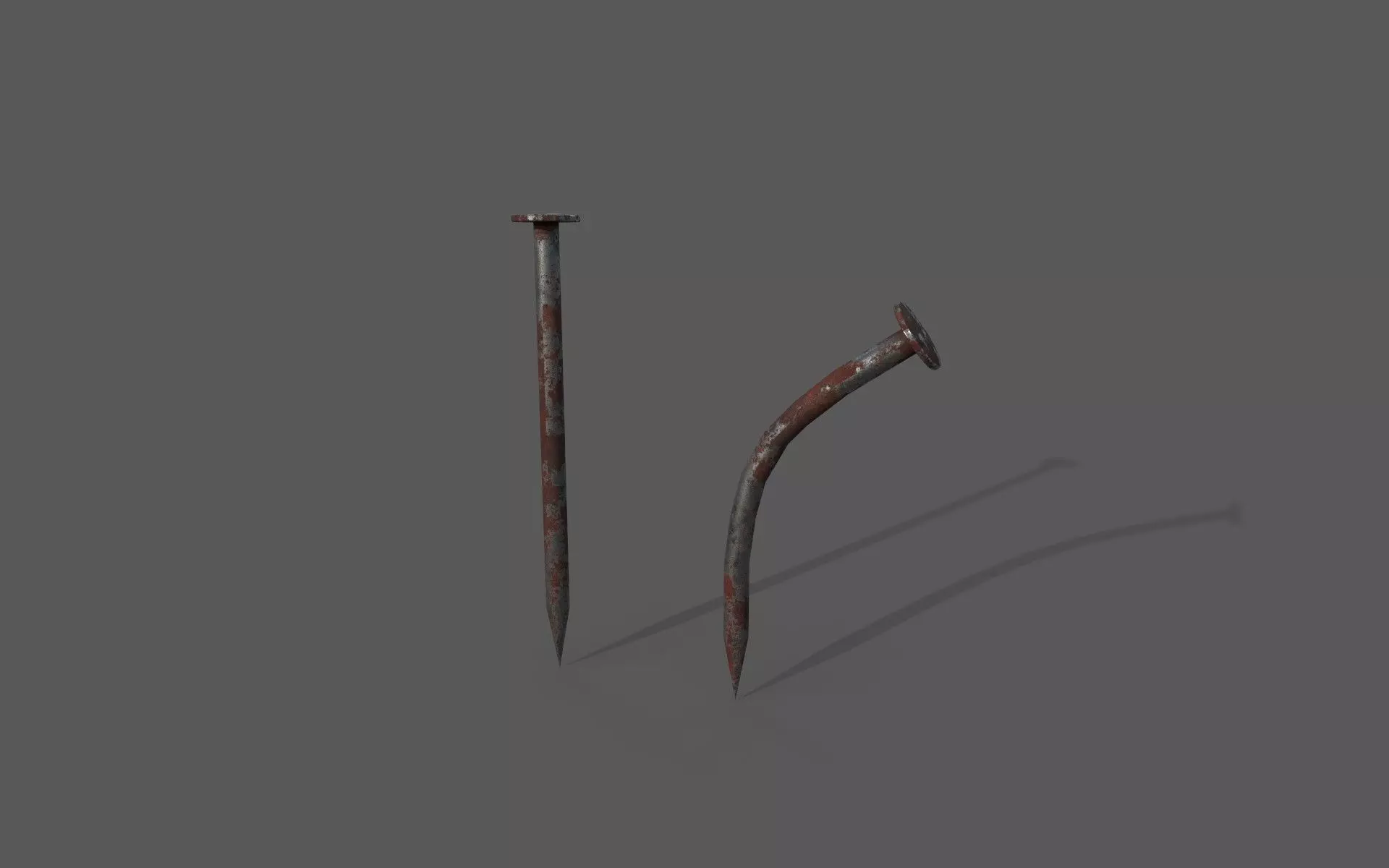 Rusty straight and bent nails Low-poly 3D model_0