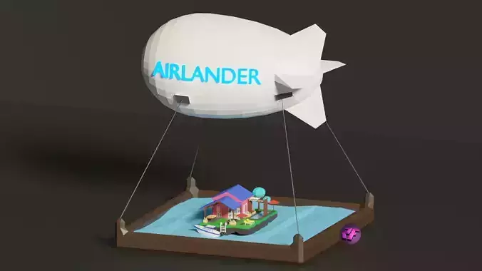 Airlander balloon airship with flying guest house Low-poly 3D model