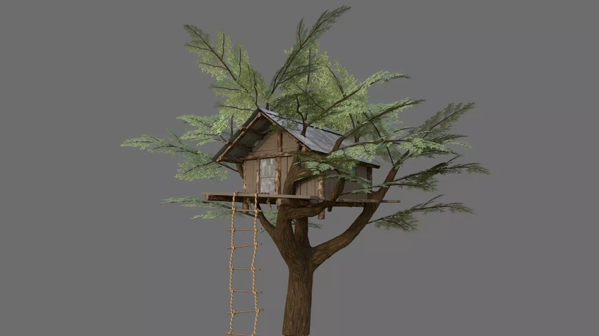 Tree house Low-poly 3D model_0