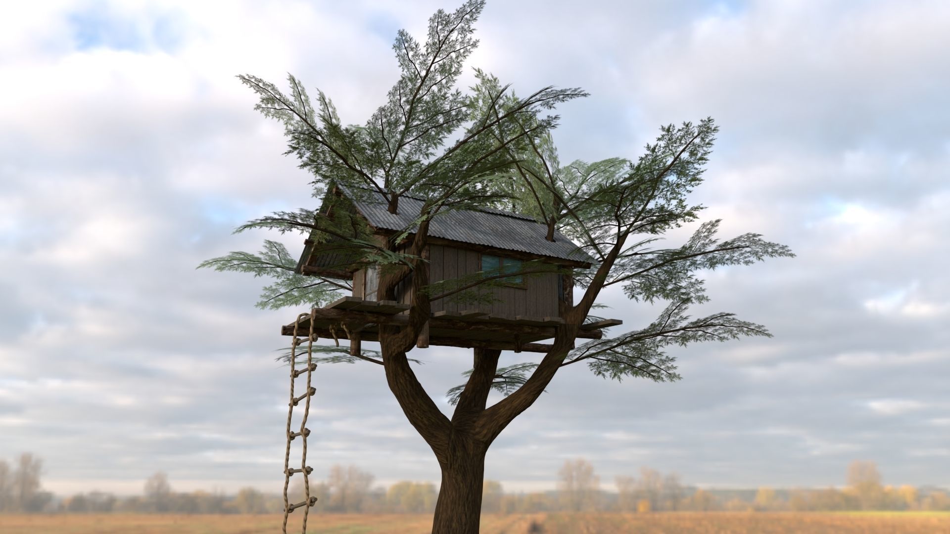 Tree house Low-poly 3D model_6