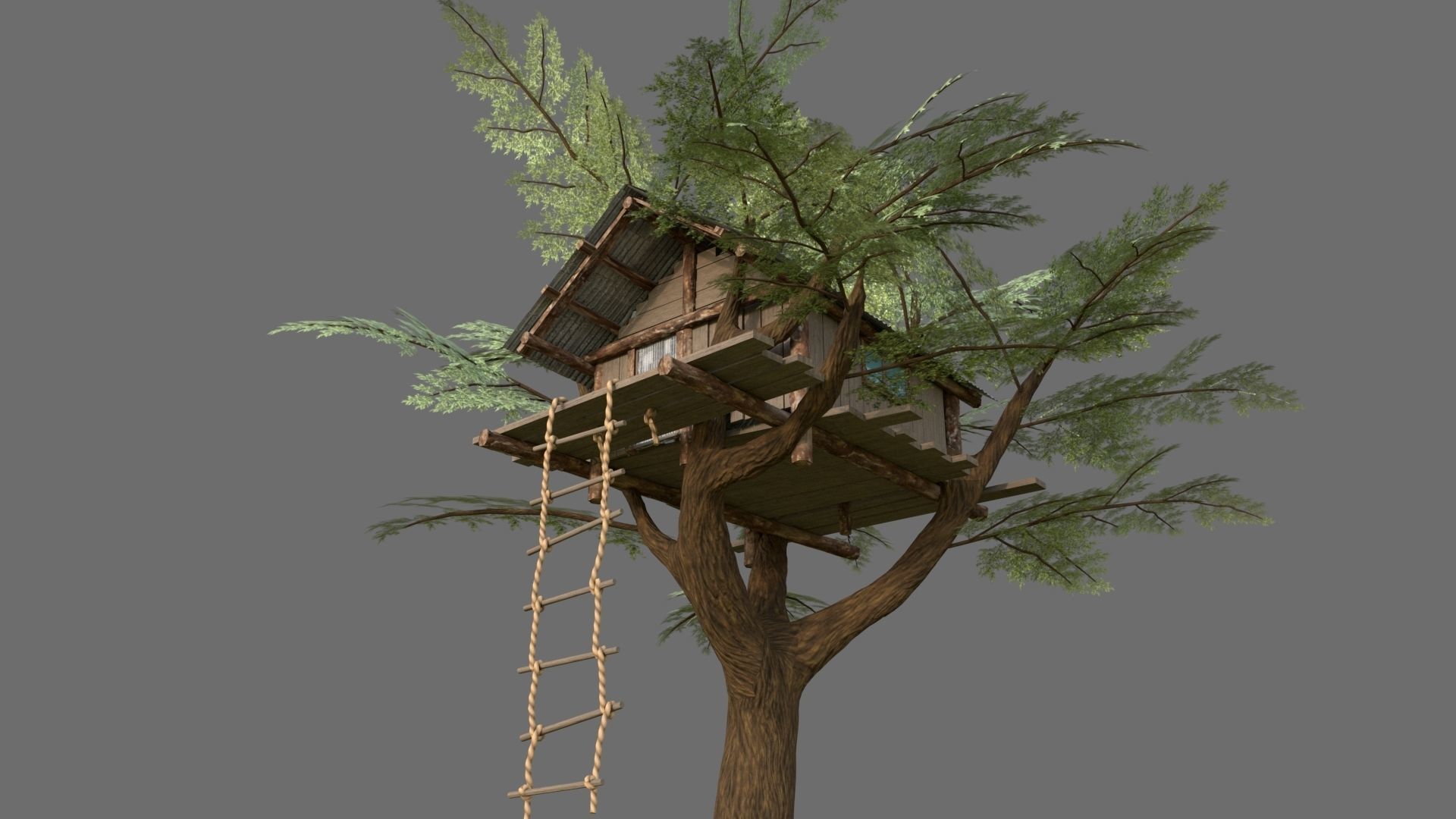 Tree house Low-poly 3D model_1