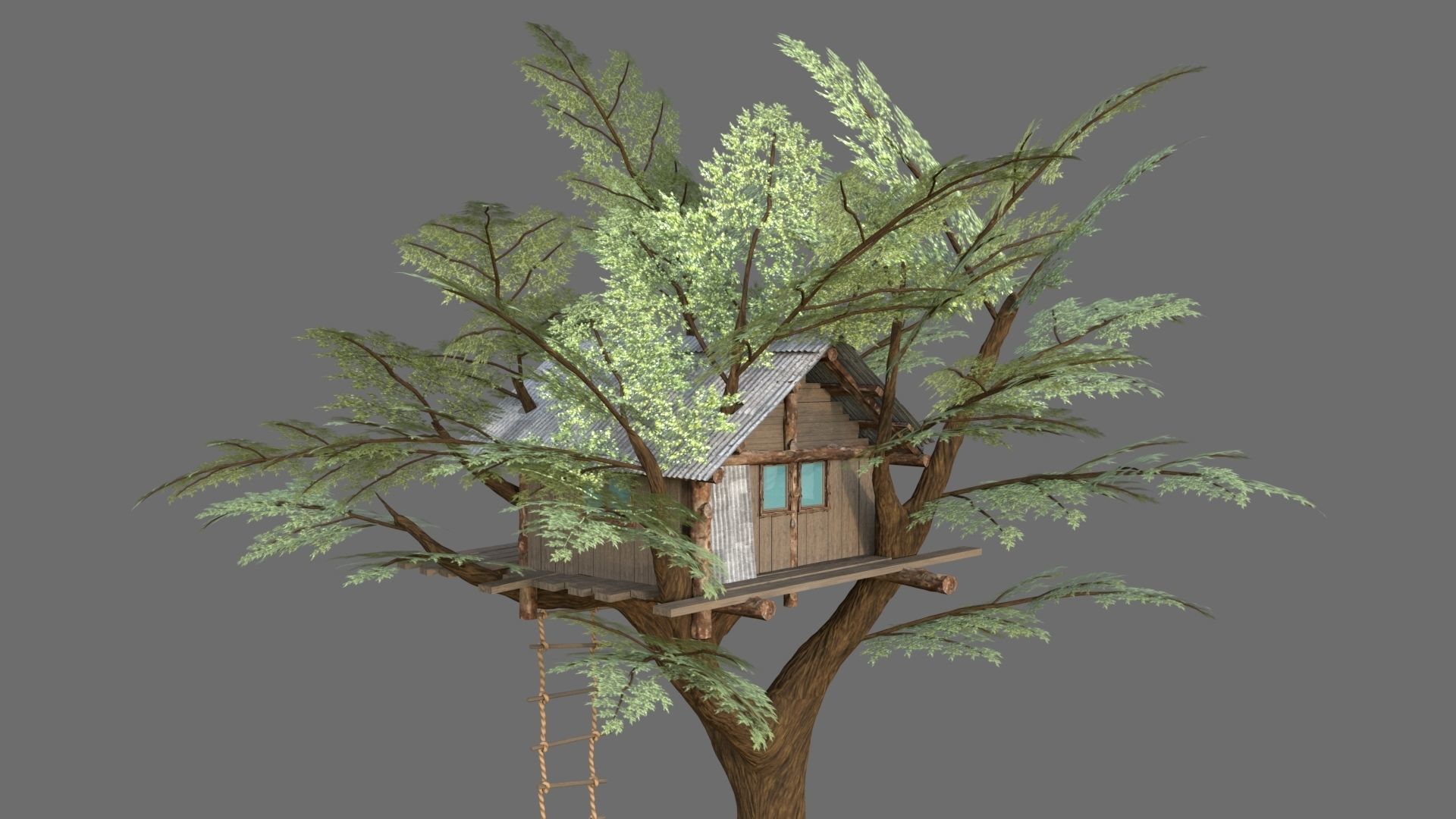 Tree house Low-poly 3D model_2