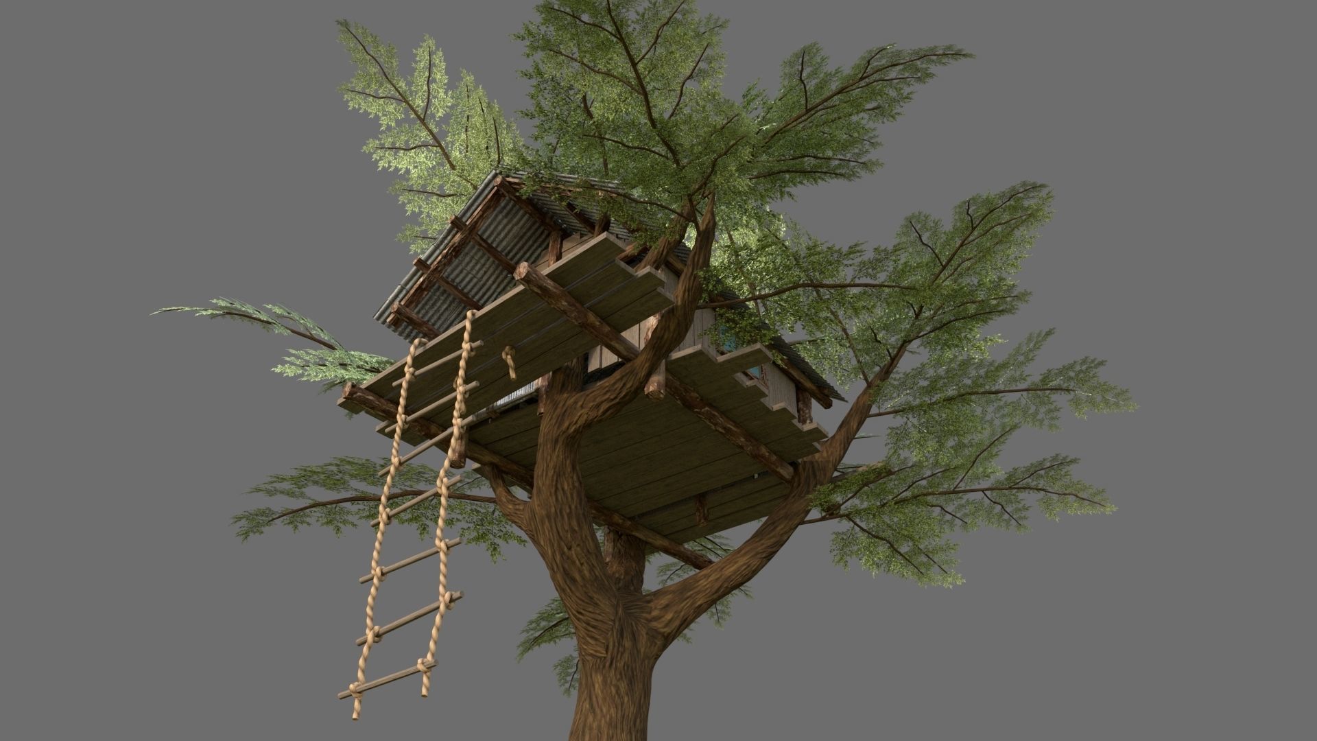 Tree house Low-poly 3D model_3