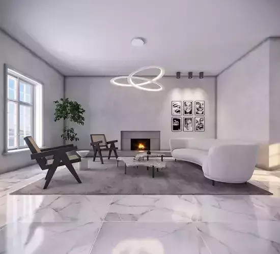 kitchen and living room modern style 3d model