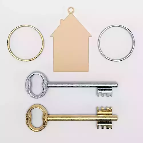 Vintage metal key for the door lock 3D model