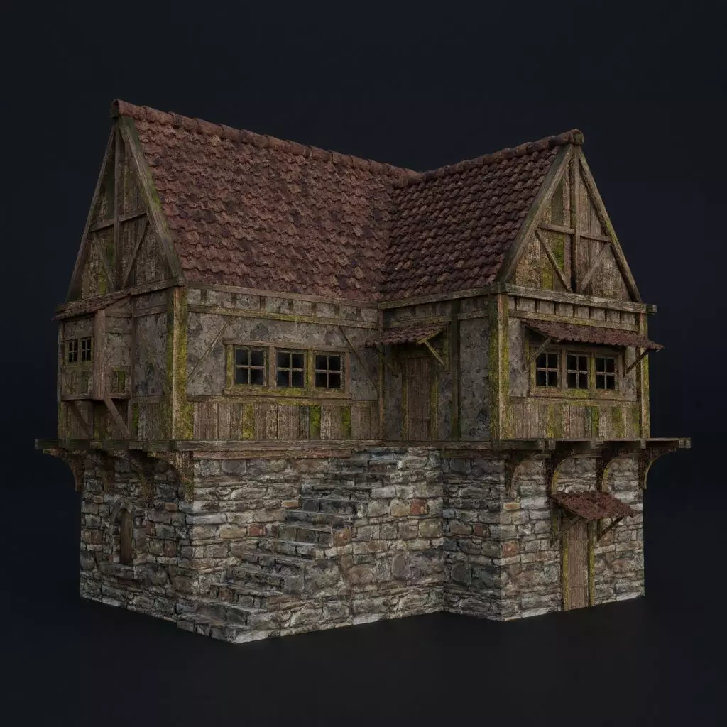 OLD MEDIEVAL BUILDING 03 Low-poly 3D model_0
