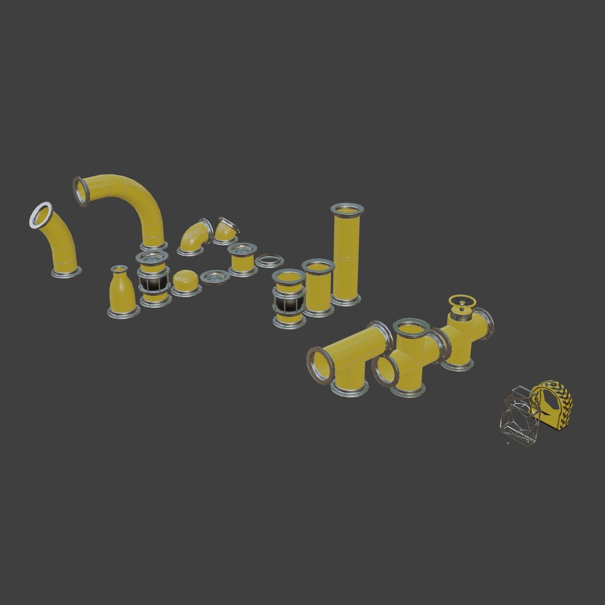 Pipes Modular Set Low-poly 3D model_1