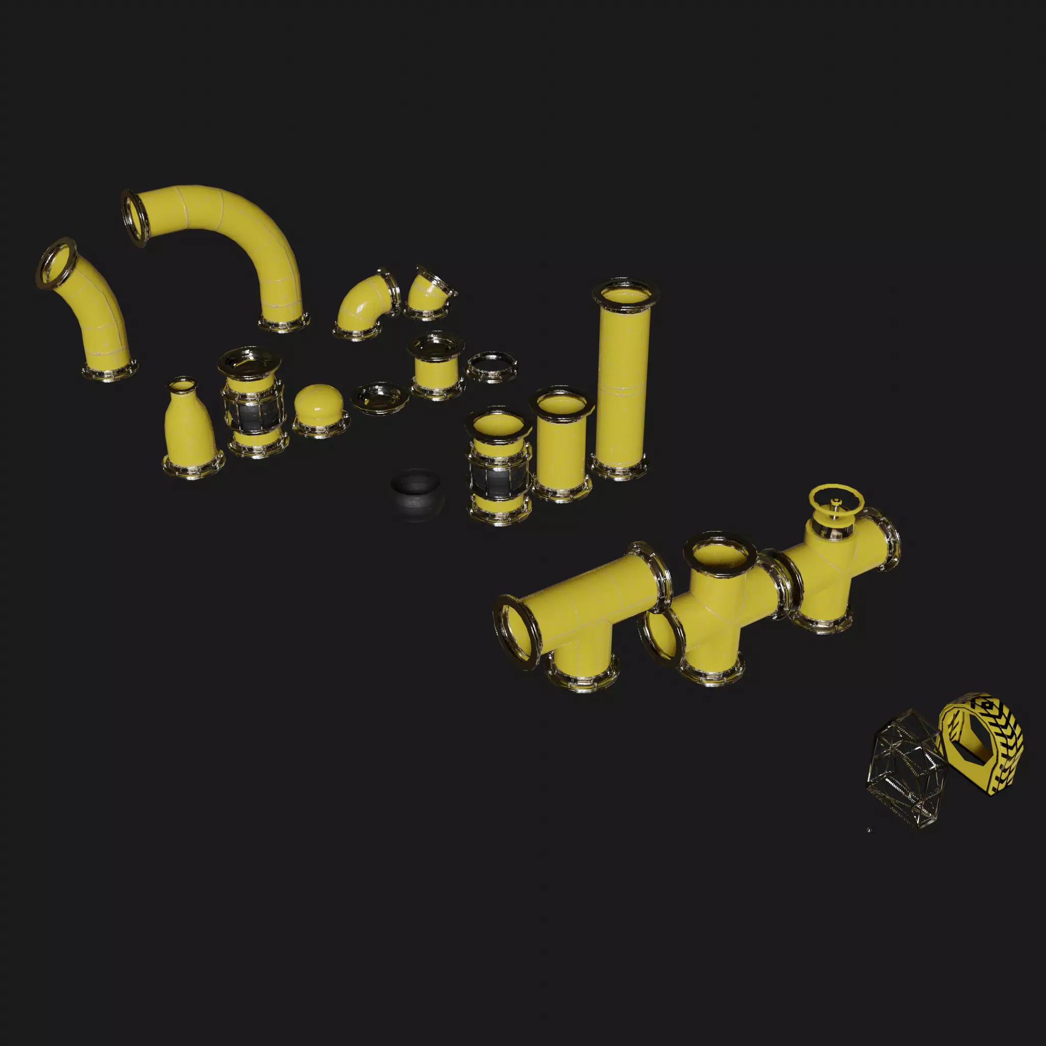 Pipes Modular Set Low-poly 3D model_0