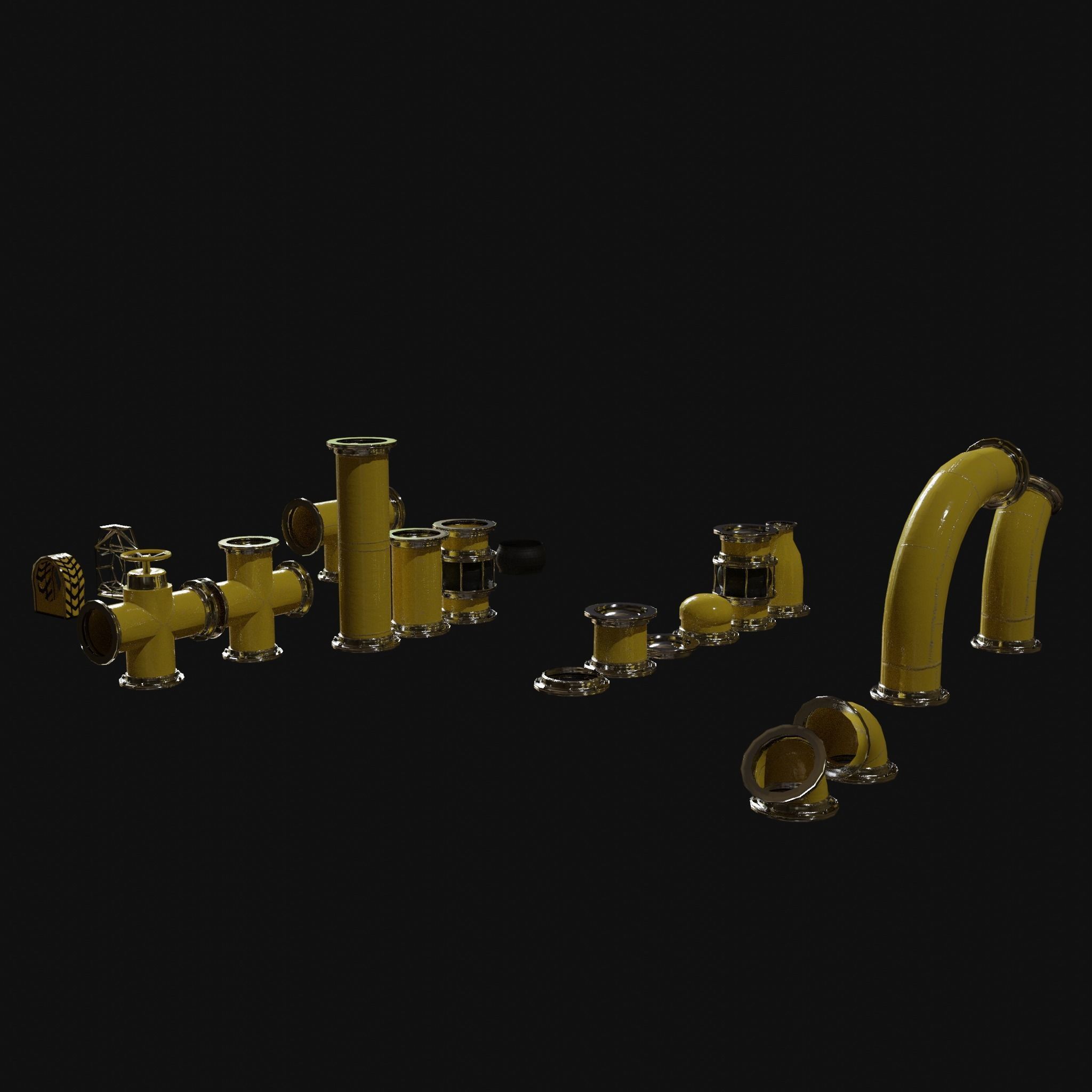 Pipes Modular Set Low-poly 3D model_8