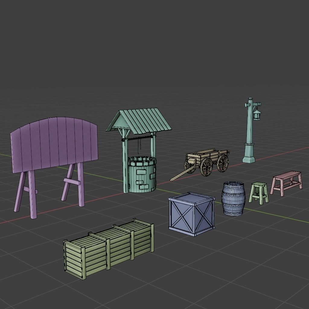 OLD MEDIEVAL PROPS ASSET AND GROUND TILEABLE Low-poly 3D model_21