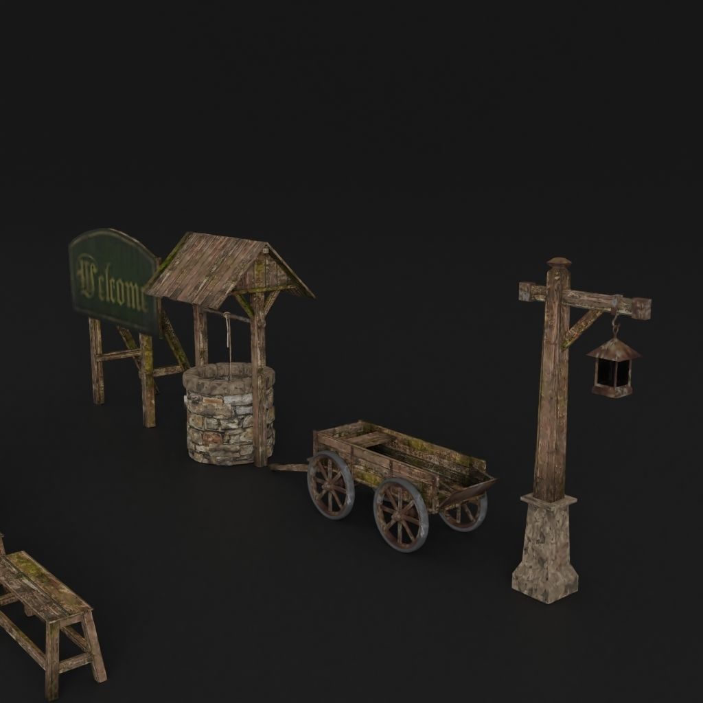 OLD MEDIEVAL PROPS ASSET AND GROUND TILEABLE Low-poly 3D model_25
