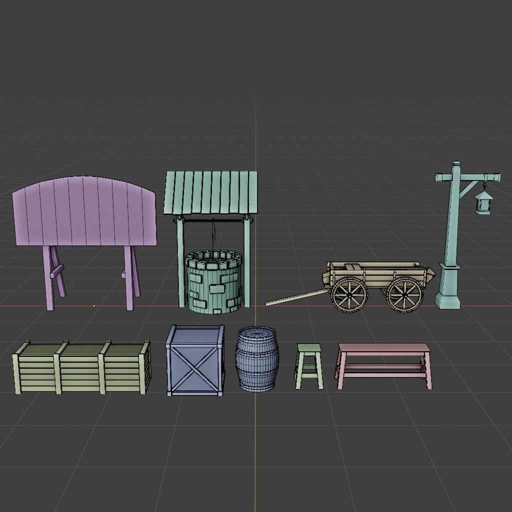 OLD MEDIEVAL PROPS ASSET AND GROUND TILEABLE Low-poly 3D model_20