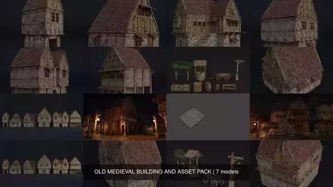 OLD MEDIEVAL BUILDING AND ASSET PACK 3D Model Collection
