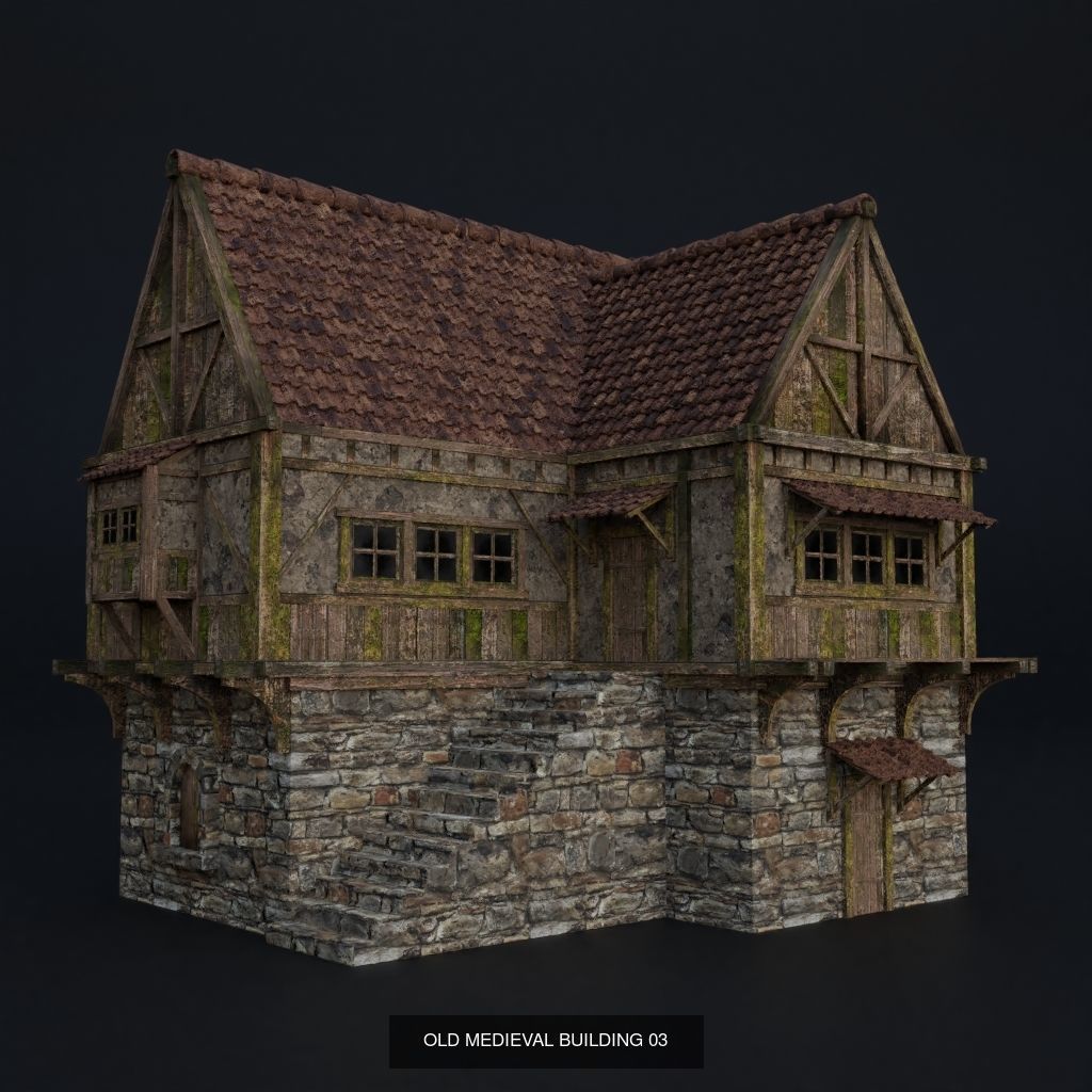 OLD MEDIEVAL BUILDING AND ASSET PACK 3D Model Collection_4