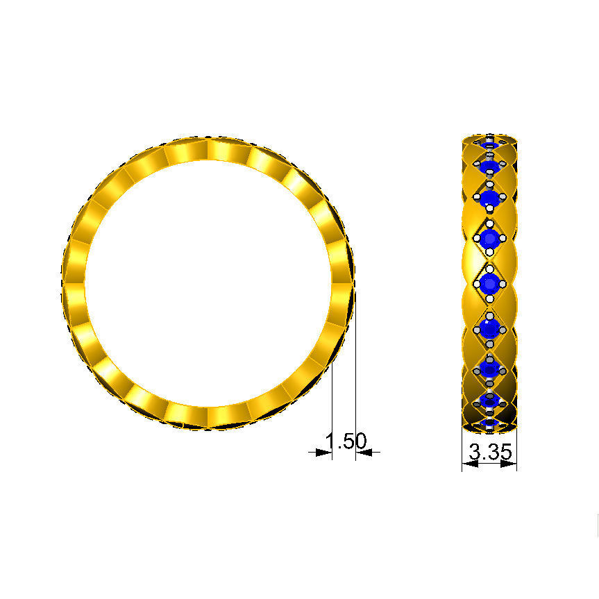 N074 wedding ring mini with gems 3D print model_1