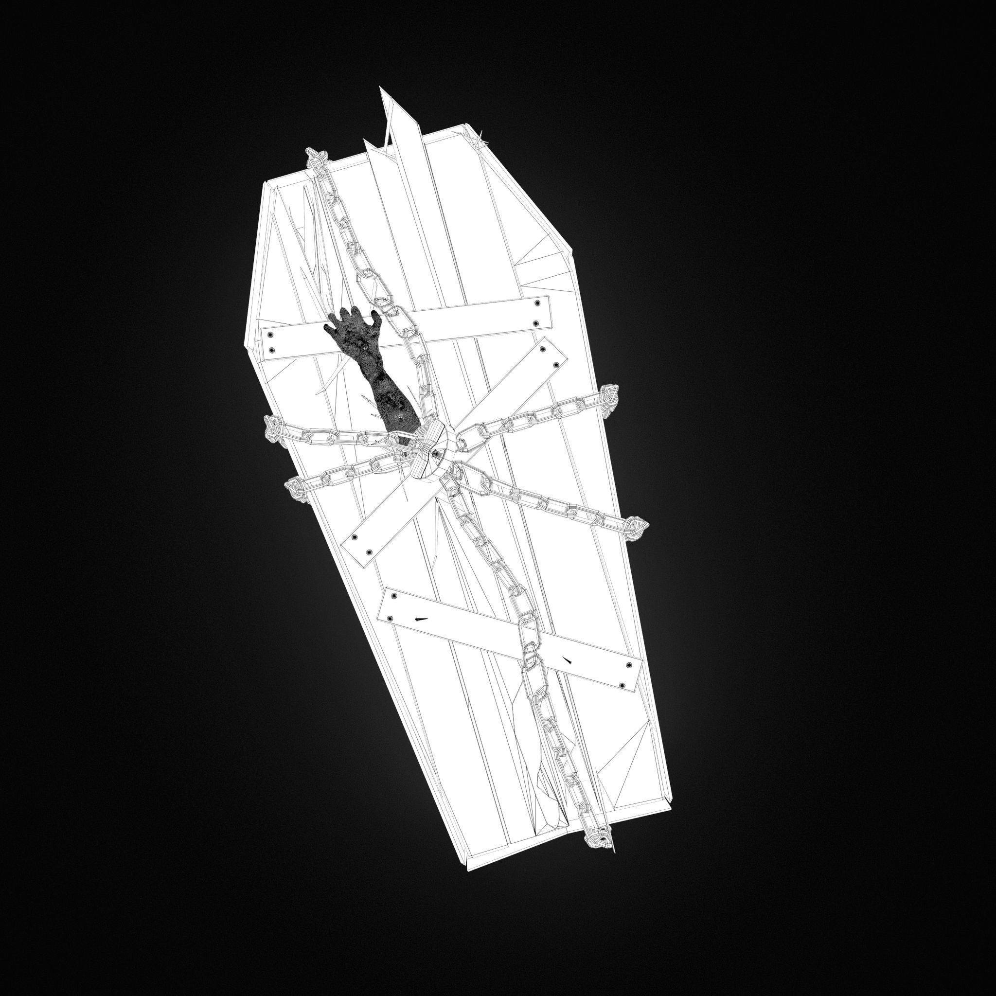 Wooden Coffin With Hand Low-poly 3D model_38