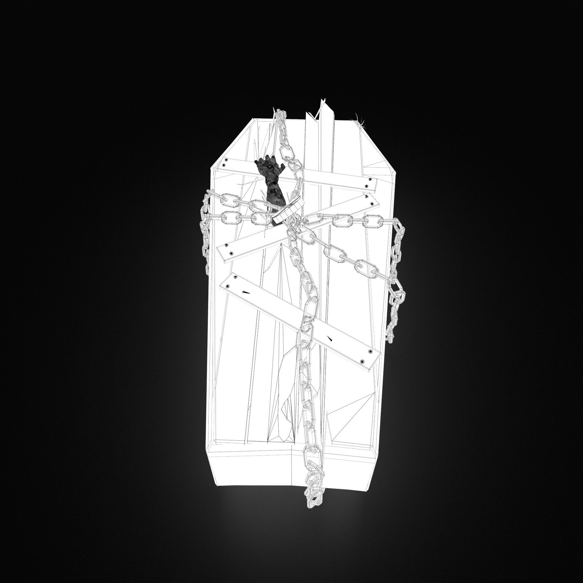 Wooden Coffin With Hand Low-poly 3D model_32