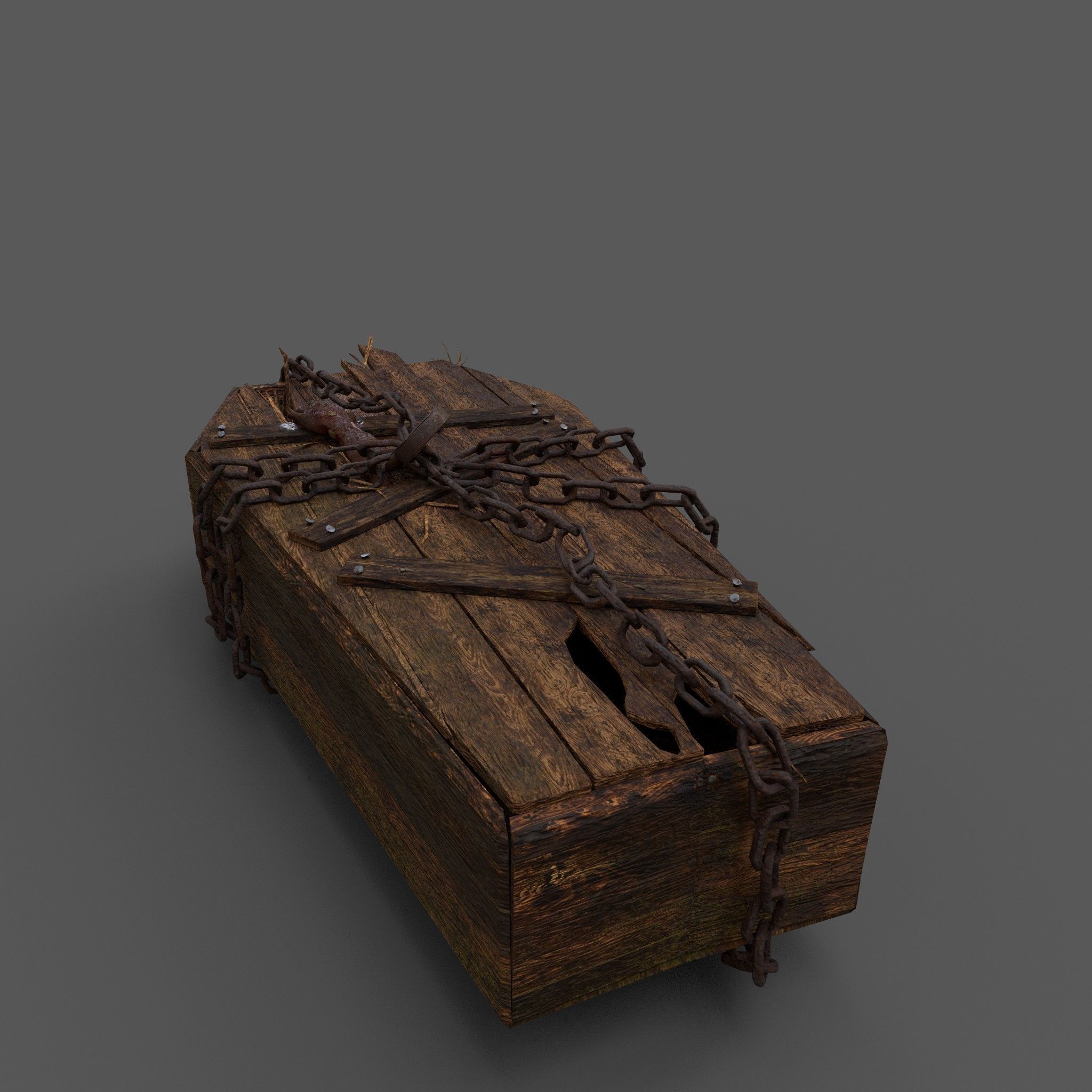 Wooden Coffin With Hand Low-poly 3D model_3