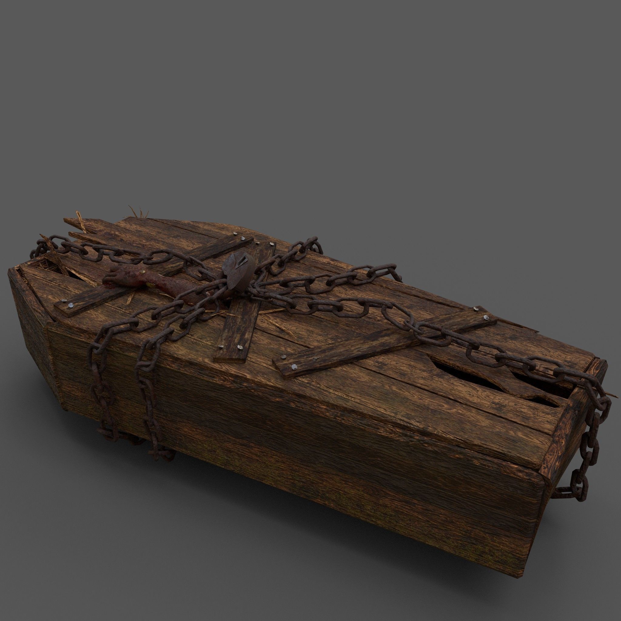 Wooden Coffin With Hand Low-poly 3D model_2