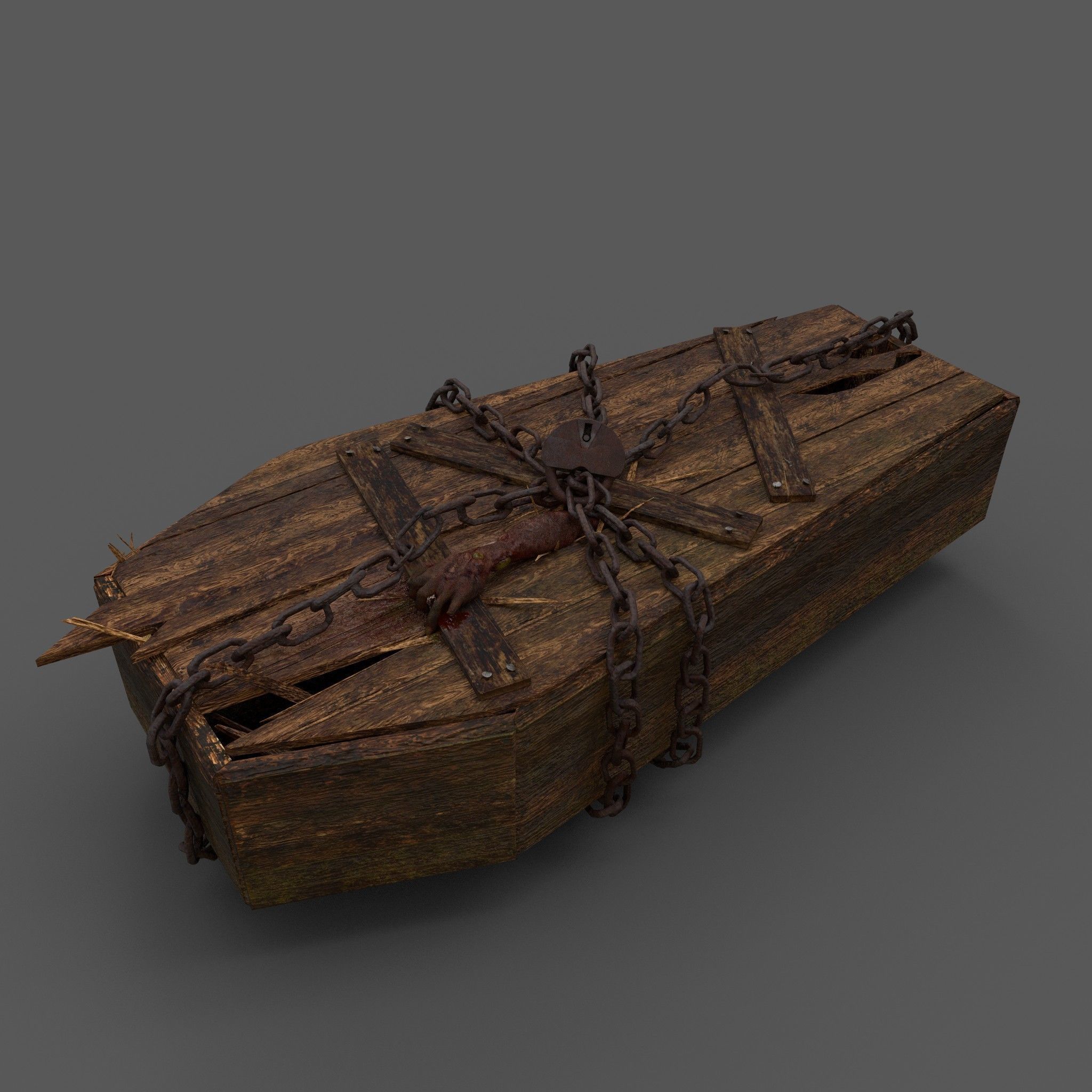 Wooden Coffin With Hand Low-poly 3D model_11