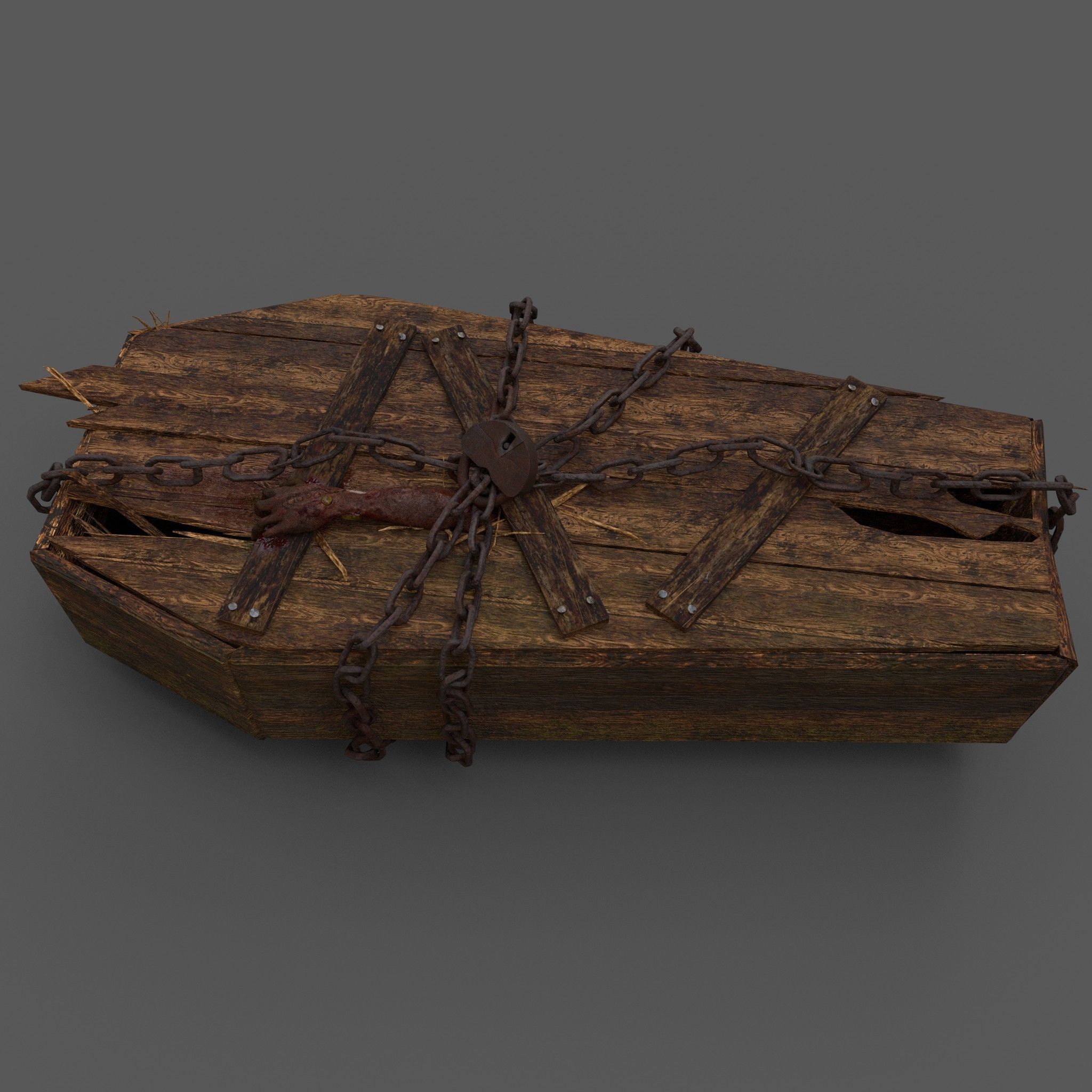 Wooden Coffin With Hand Low-poly 3D model_12