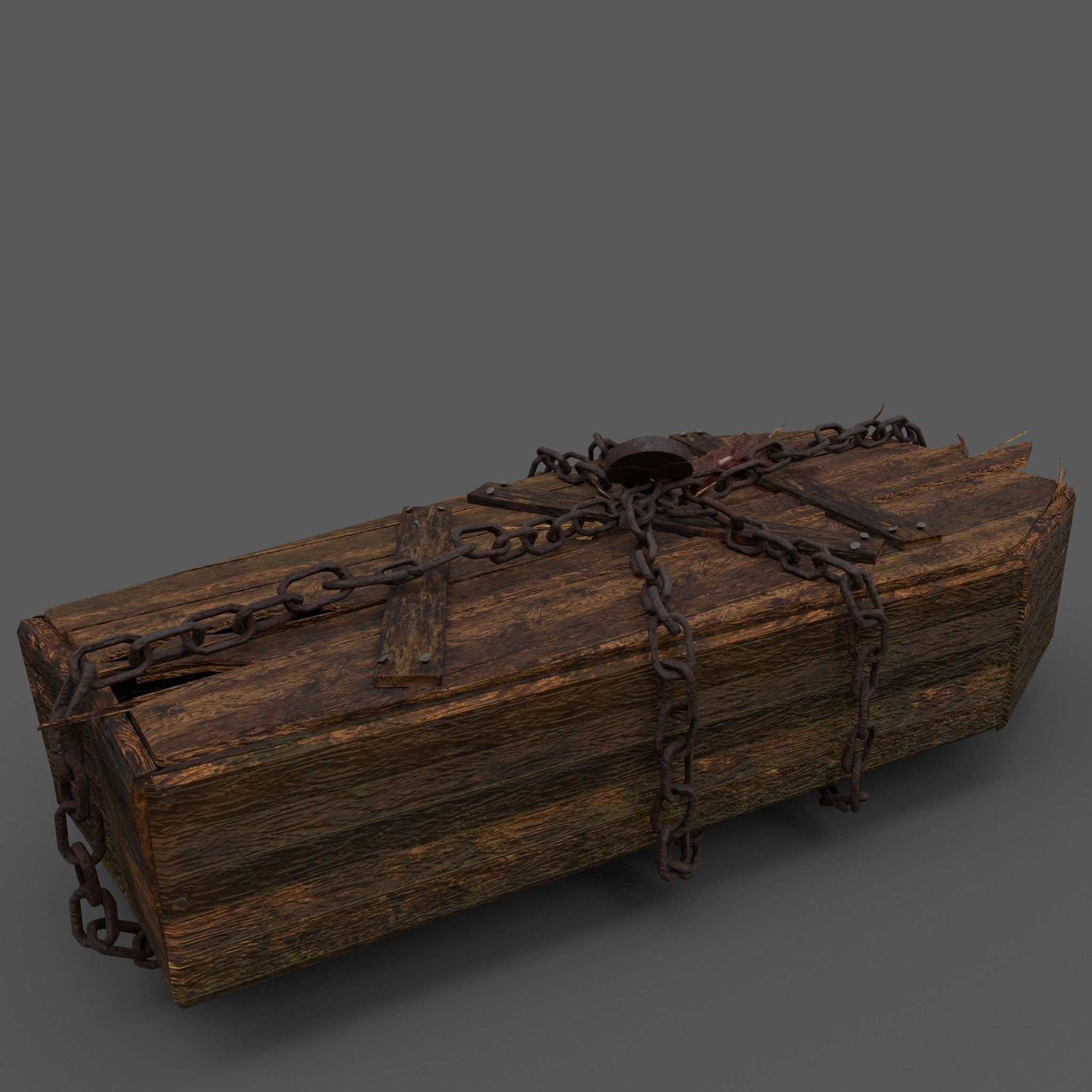 Wooden Coffin With Hand Low-poly 3D model_6