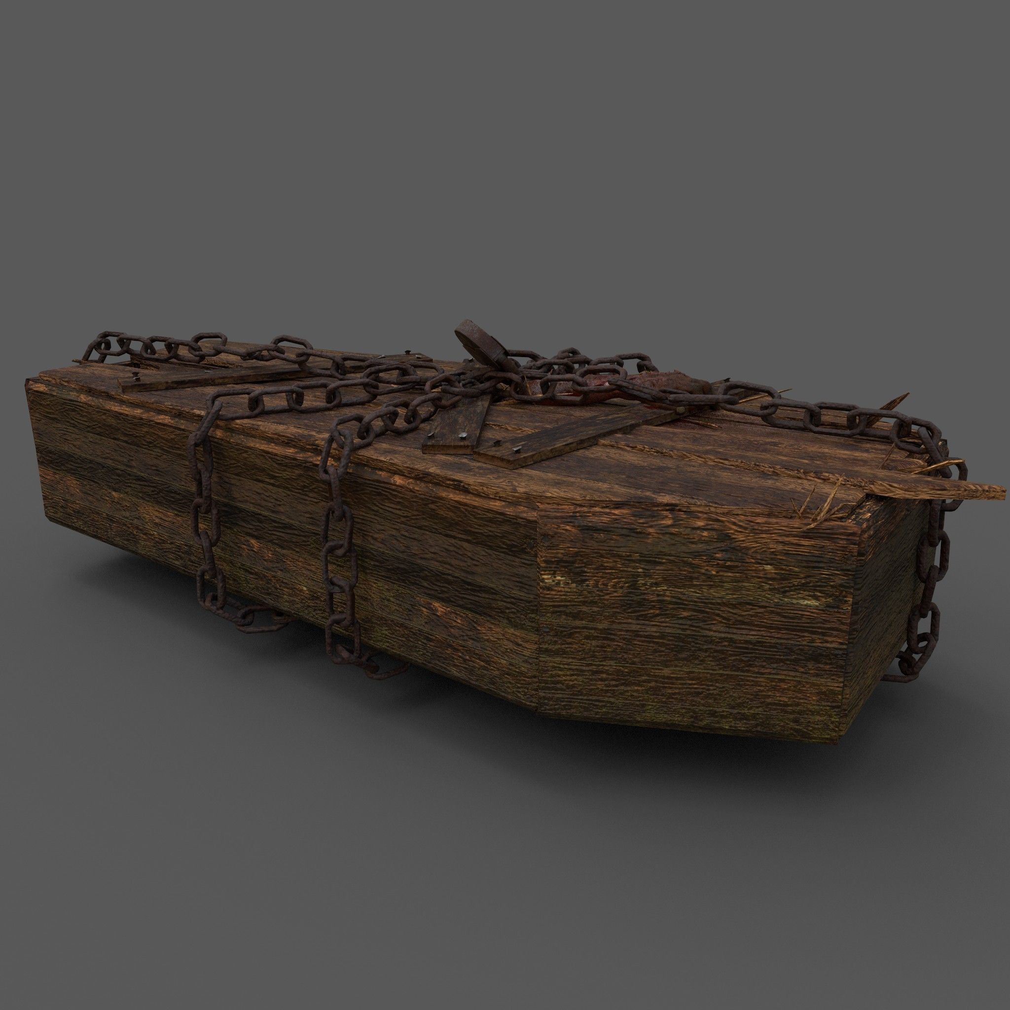 Wooden Coffin With Hand Low-poly 3D model_8