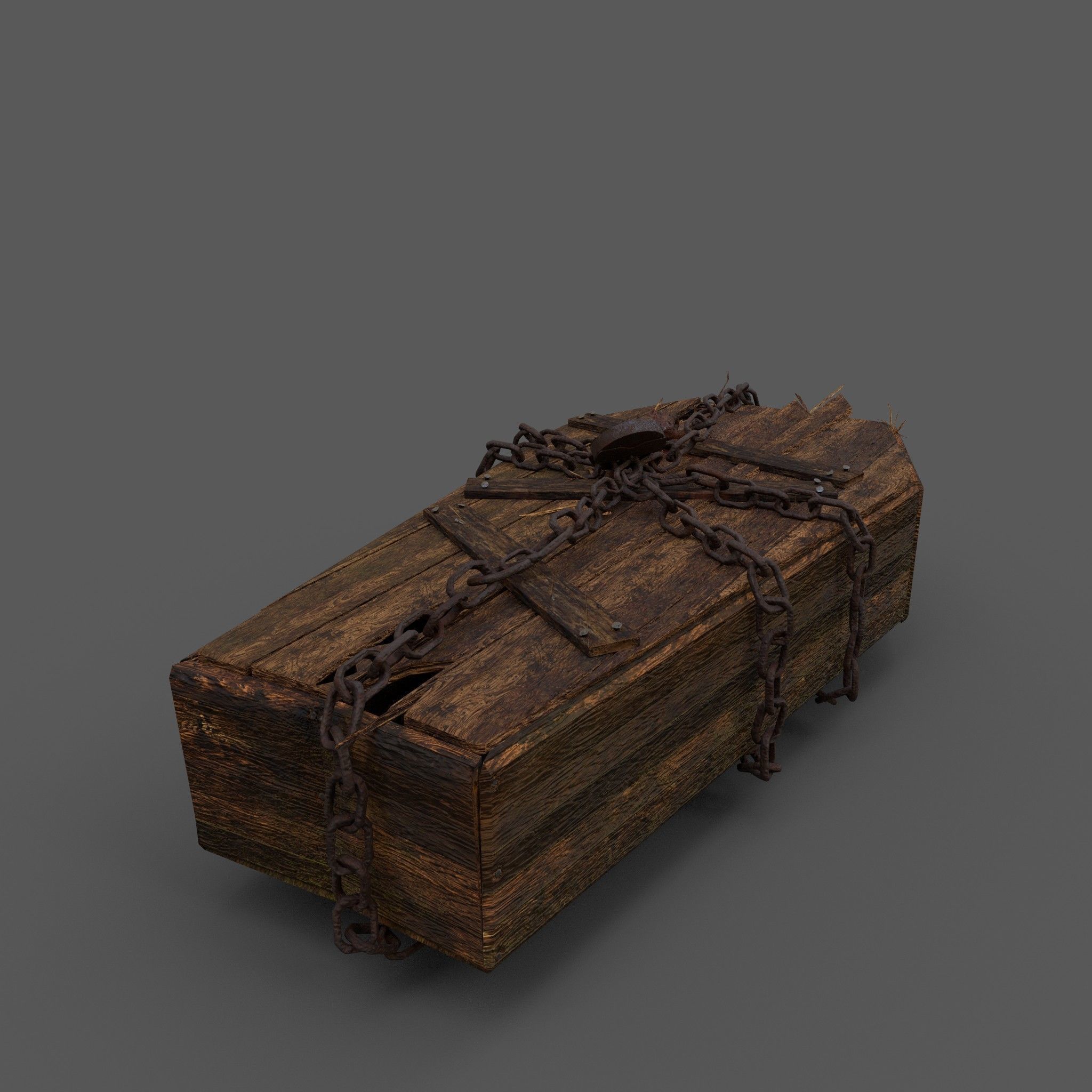 Wooden Coffin With Hand Low-poly 3D model_5
