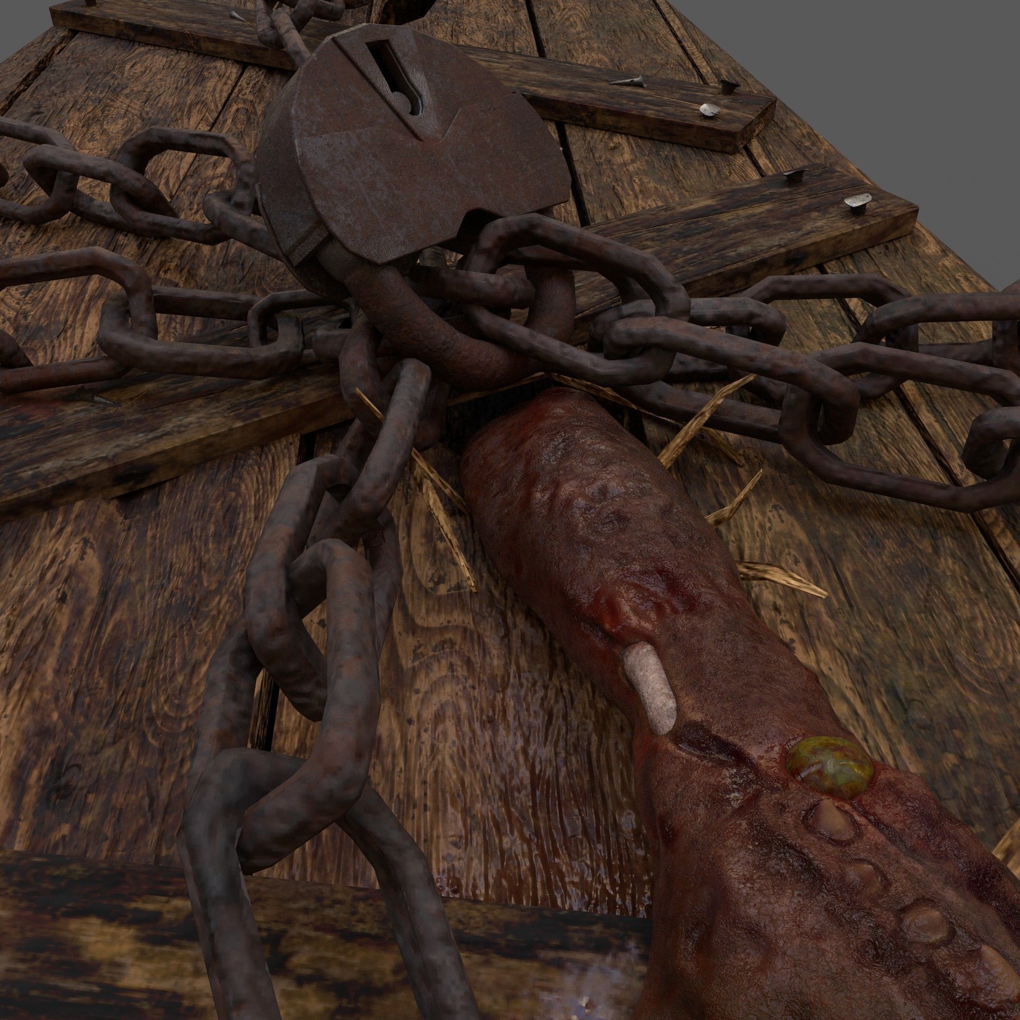 Wooden Coffin With Hand Low-poly 3D model_17