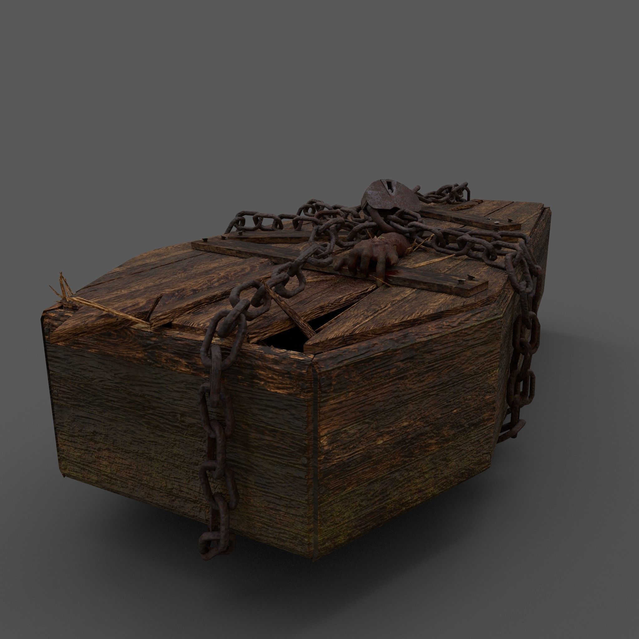 Wooden Coffin With Hand Low-poly 3D model_10