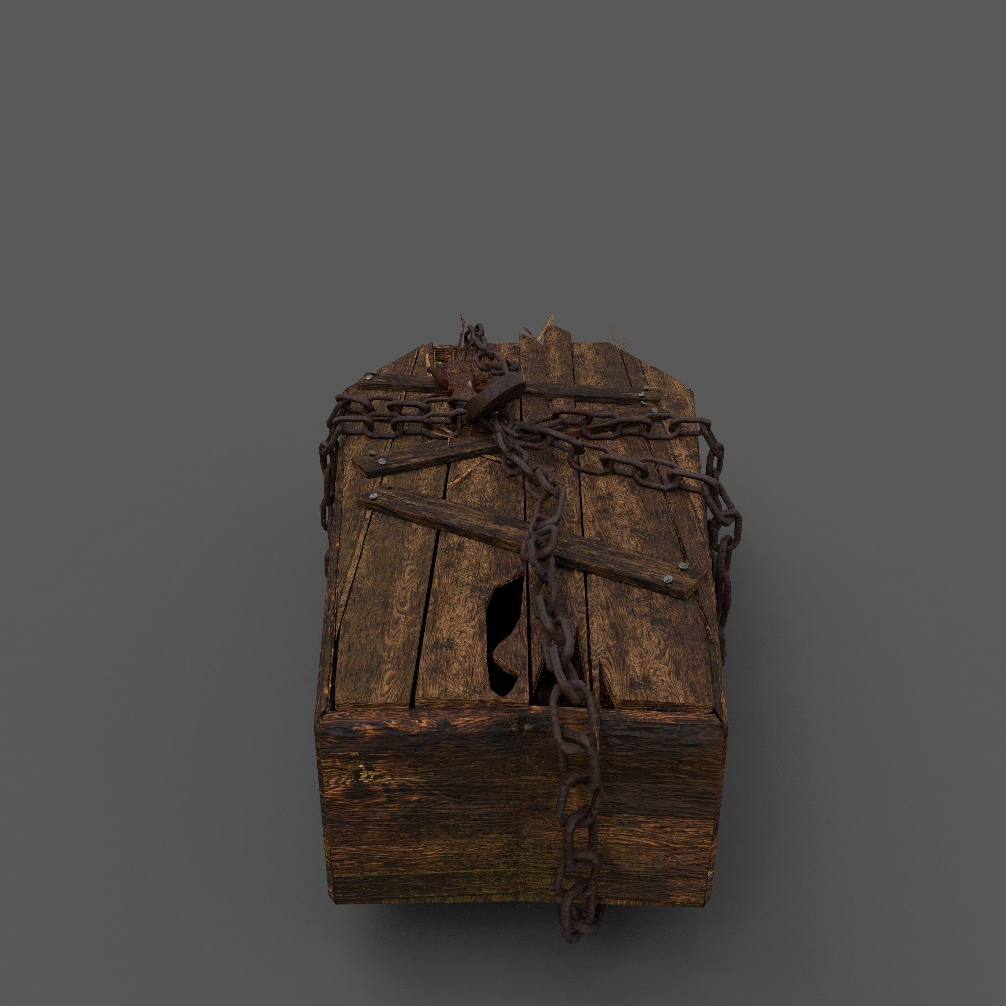 Wooden Coffin With Hand Low-poly 3D model_4