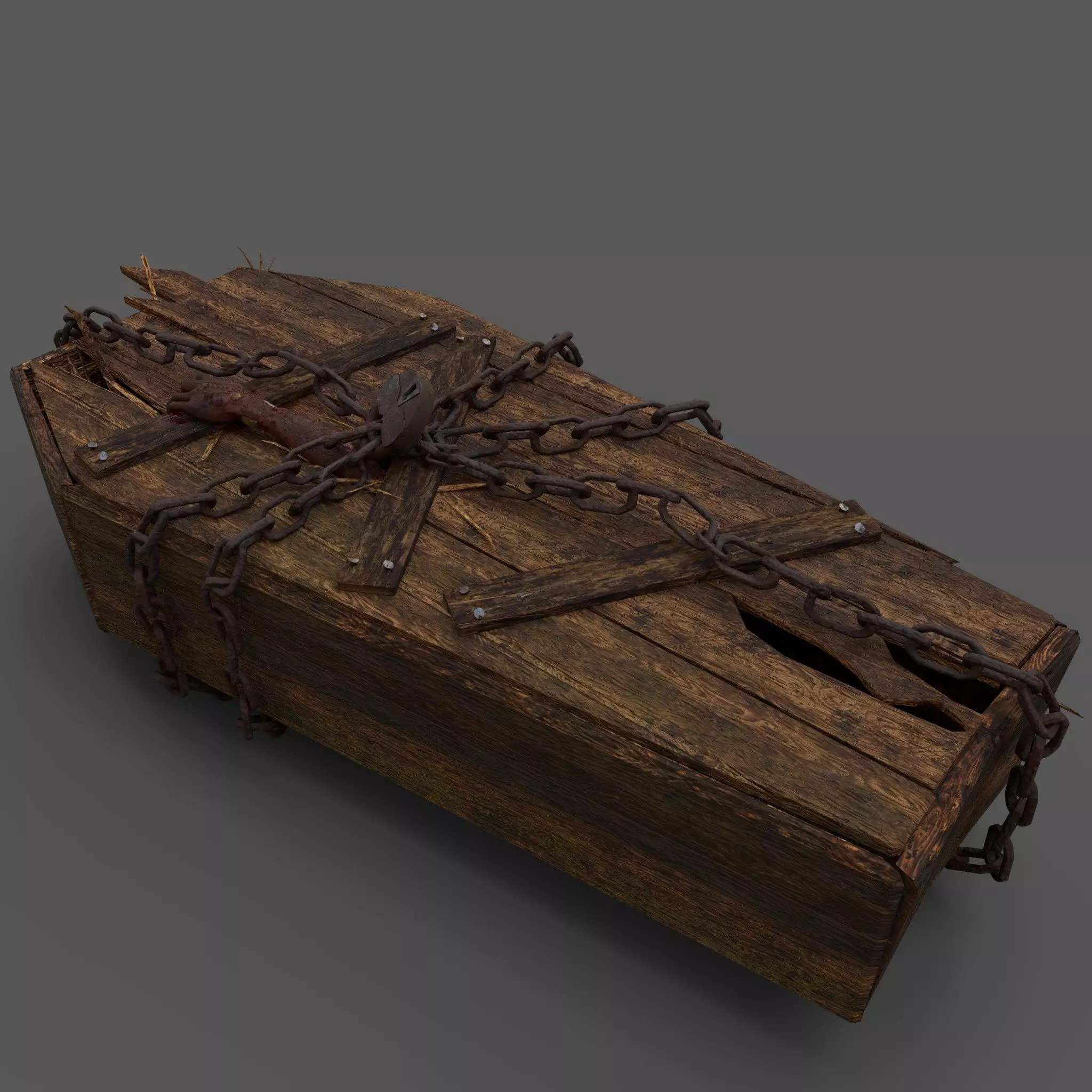 Wooden Coffin With Hand Low-poly 3D model_0