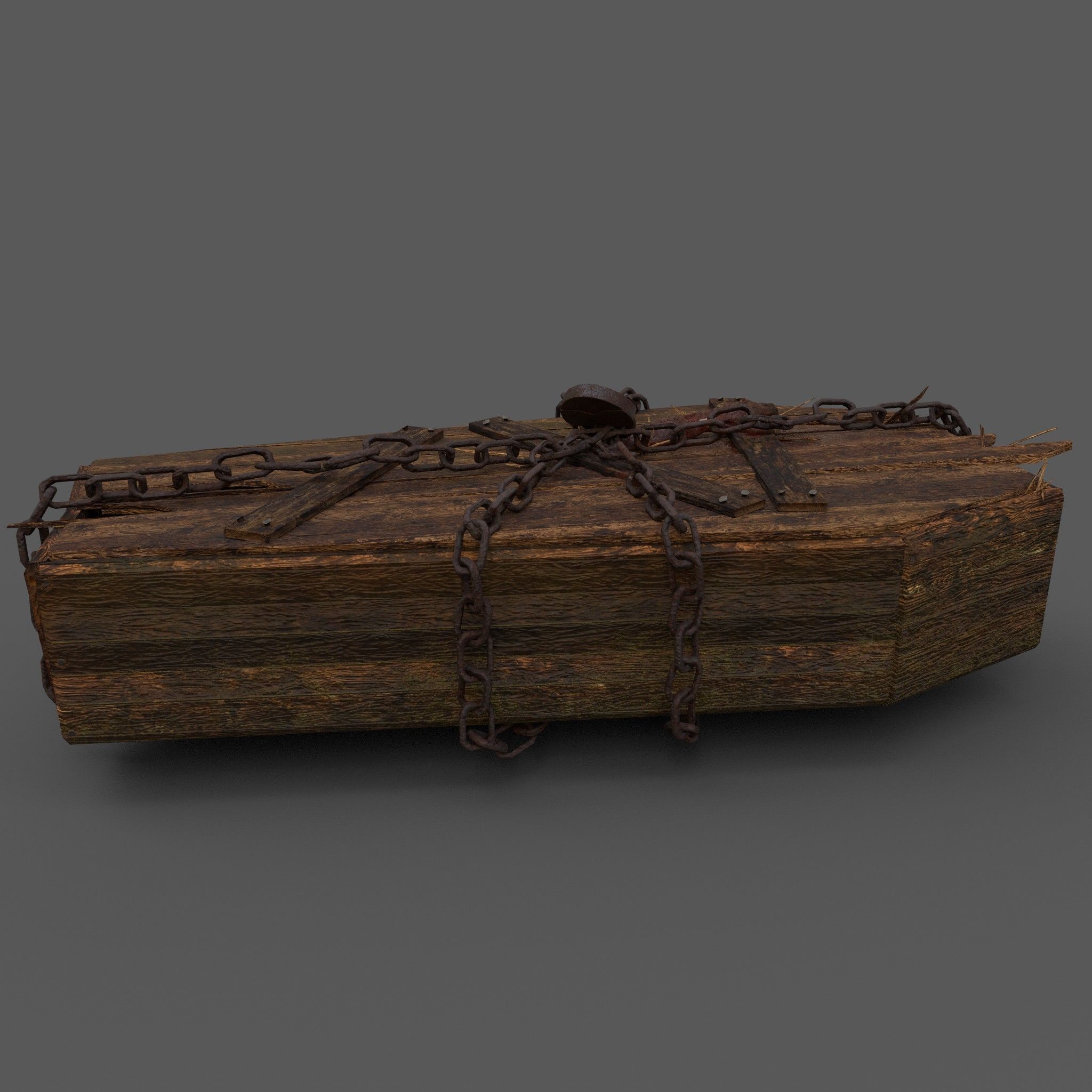 Wooden Coffin With Hand Low-poly 3D model_7