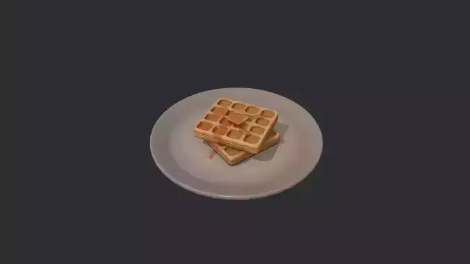 Plate of Waffles Low-poly 3D model