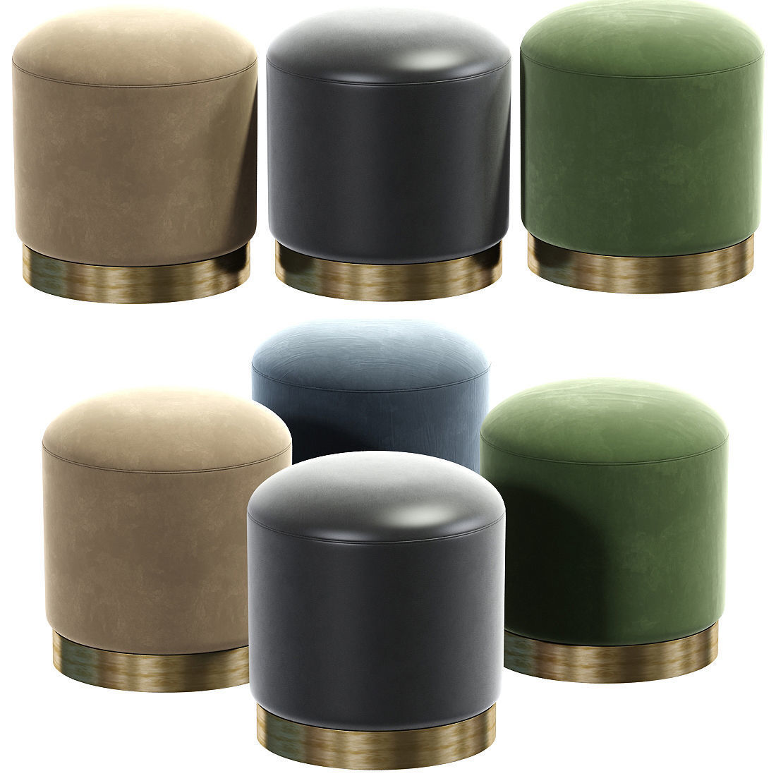 Velvet Pouffe with Copper Powder Coated Base by Bohemiana 3D model_1