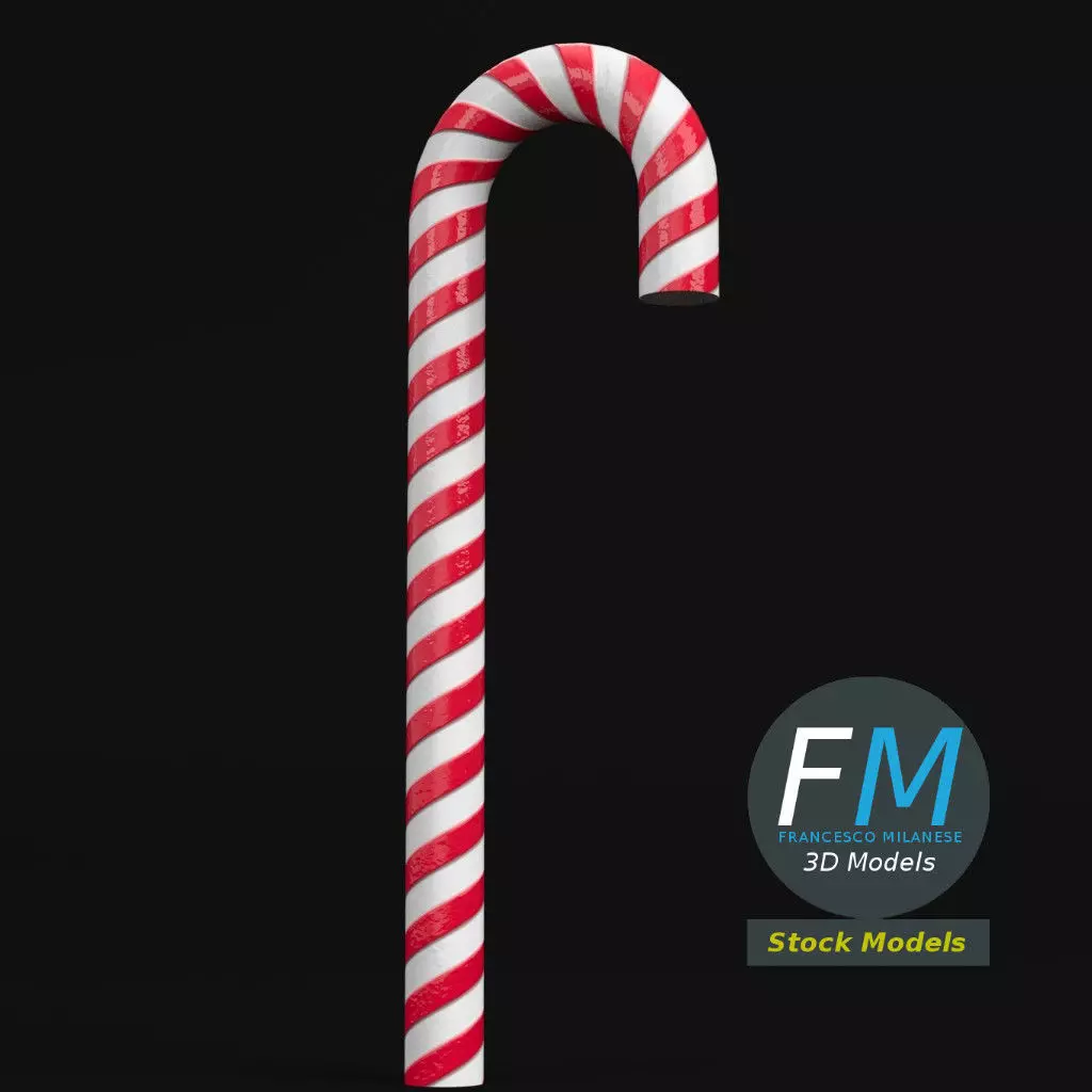 Striped candy cane 3D model_0