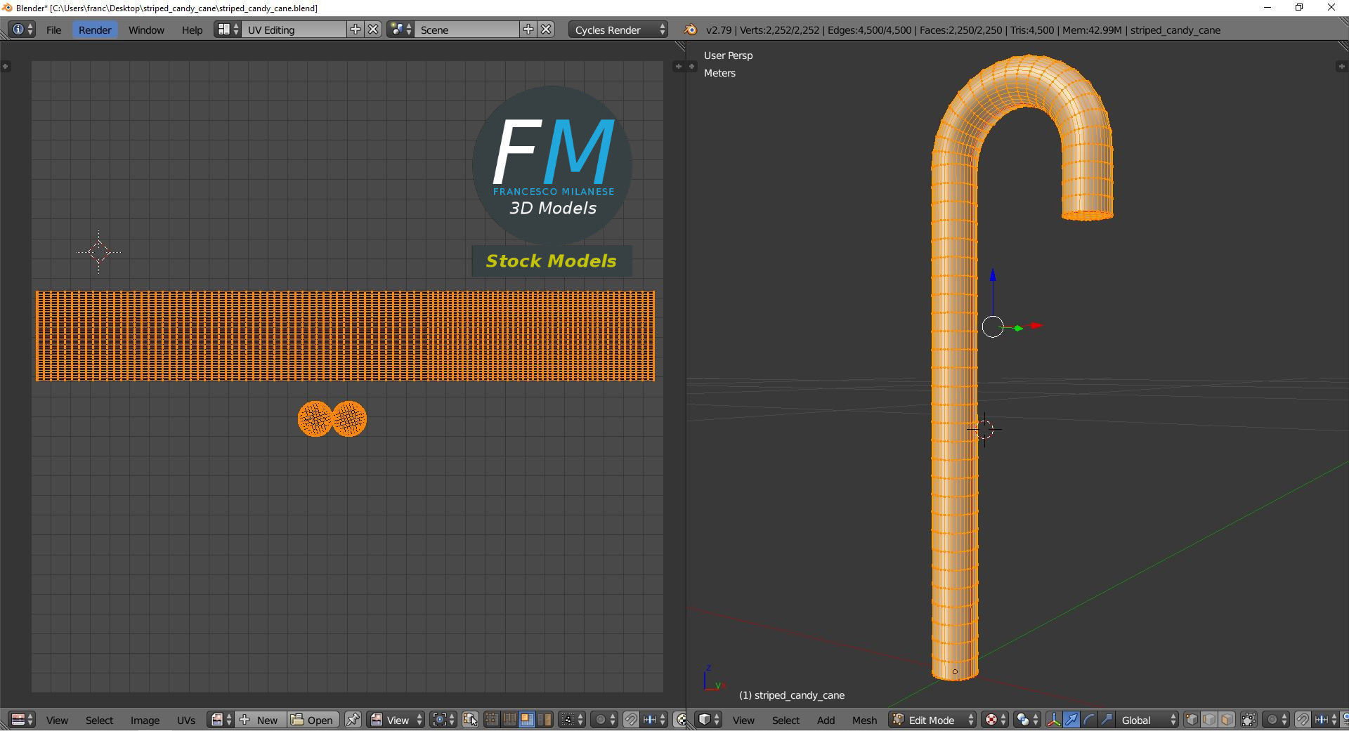 Striped candy cane 3D model_10