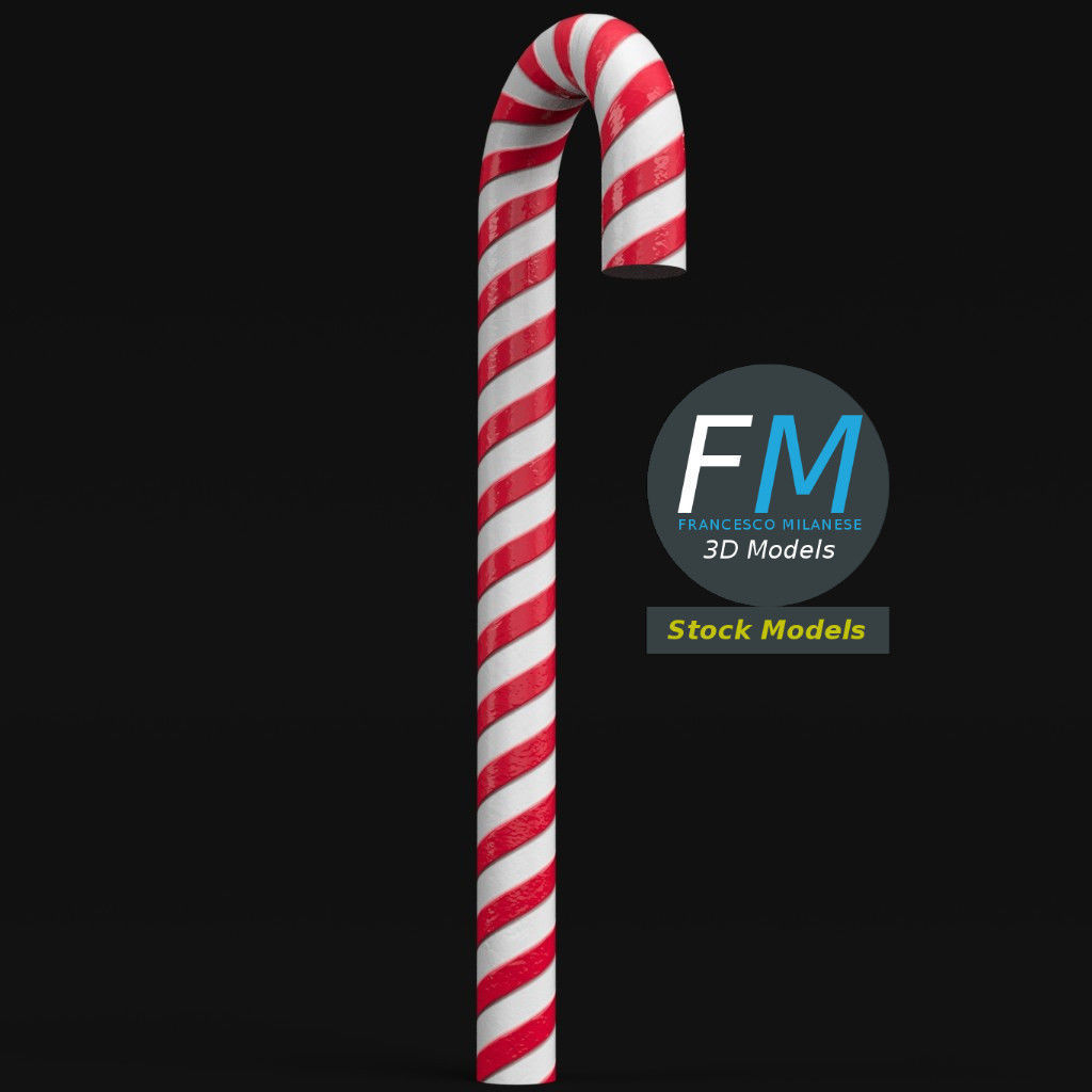 Striped candy cane 3D model_4