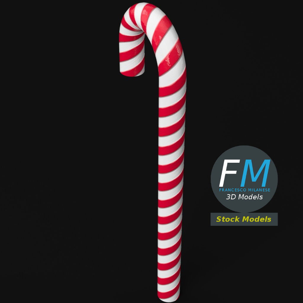 Striped candy cane 3D model_5