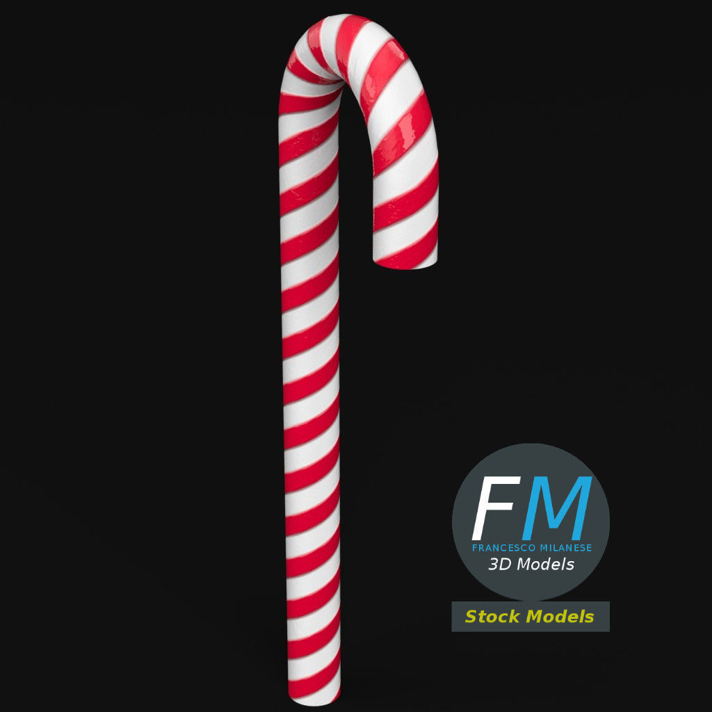 Striped candy cane 3D model_2