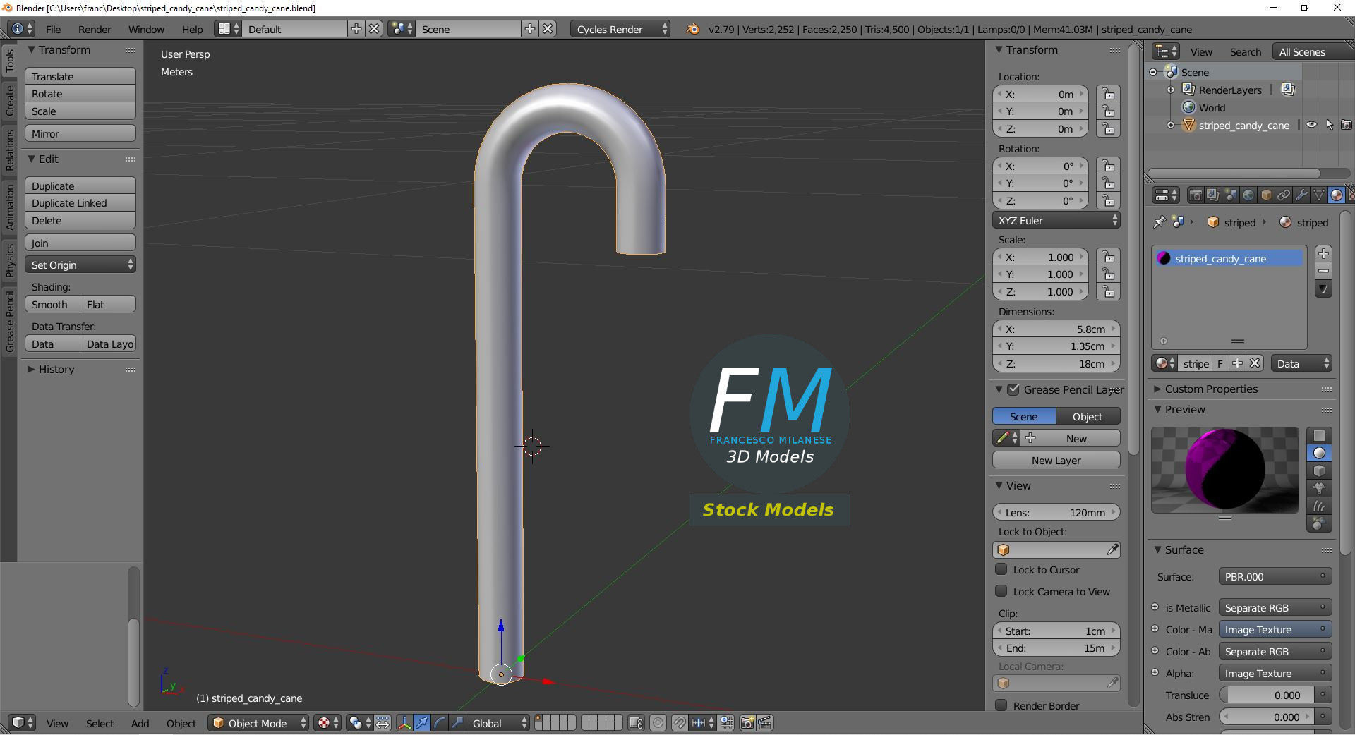 Striped candy cane 3D model_9