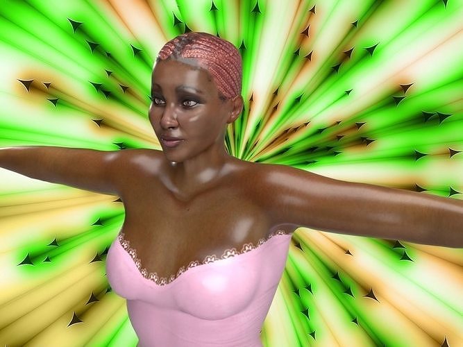 Thick N Sexy Light Skin Lady with pink braids in Thong 3D model