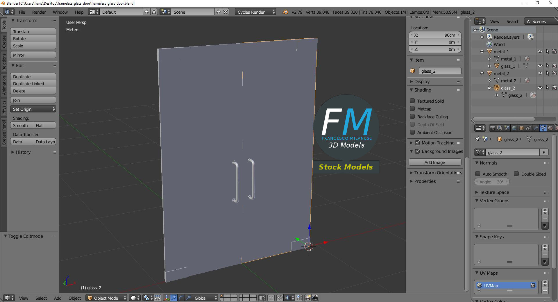 Frameless glass door 3D model_9