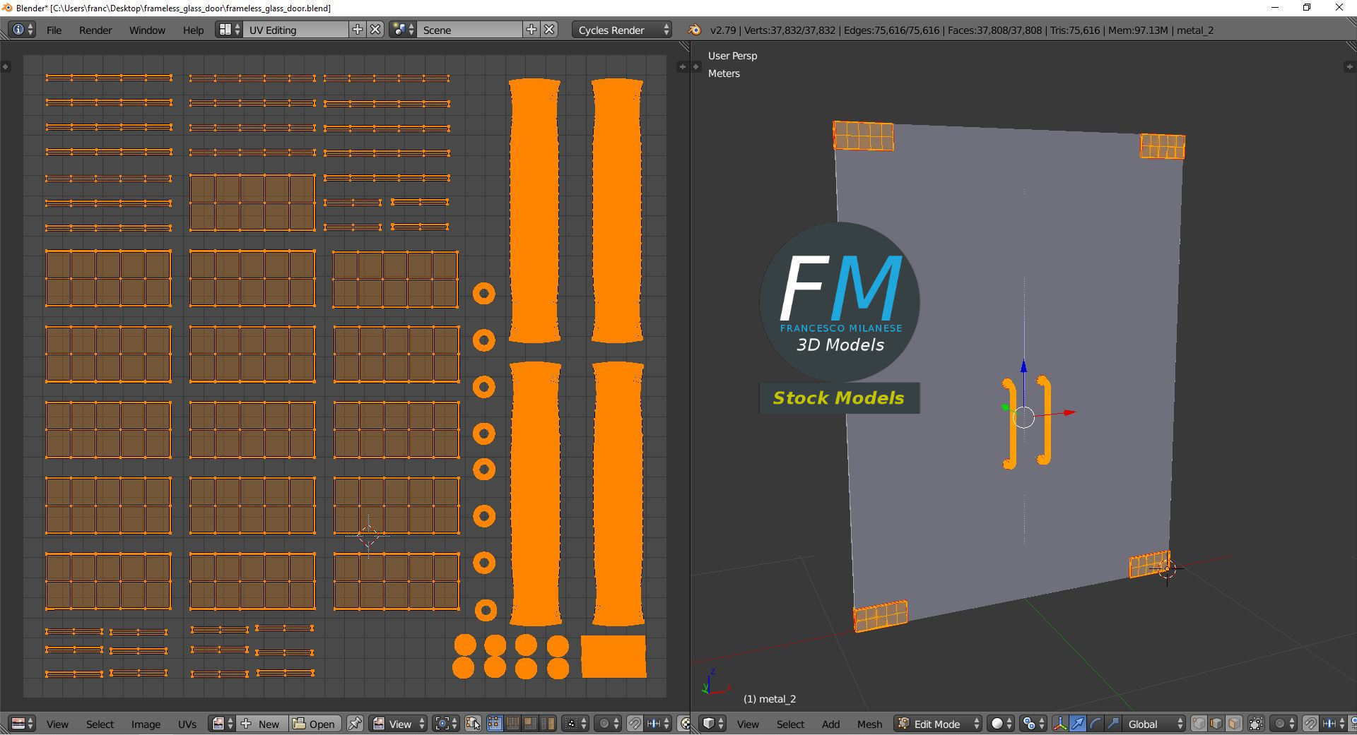 Frameless glass door 3D model_10