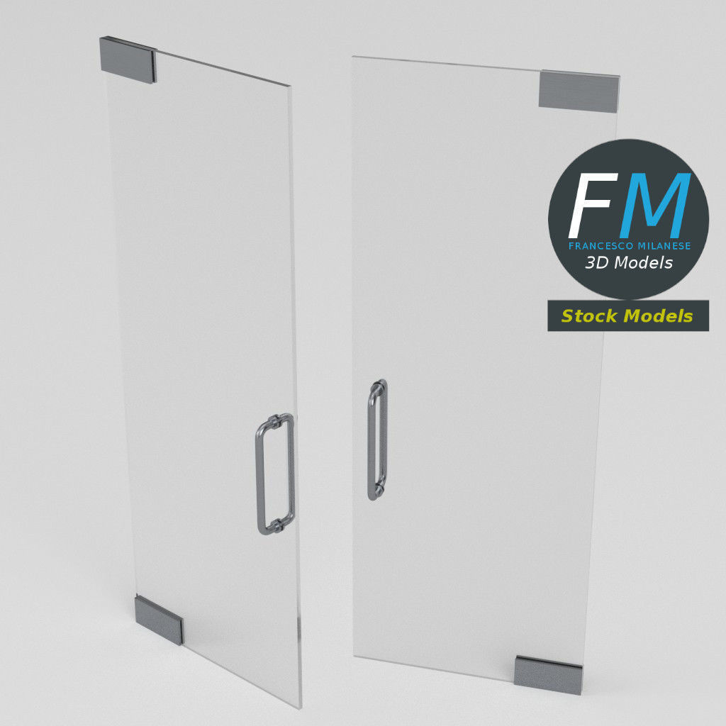 Frameless glass door 3D model_2