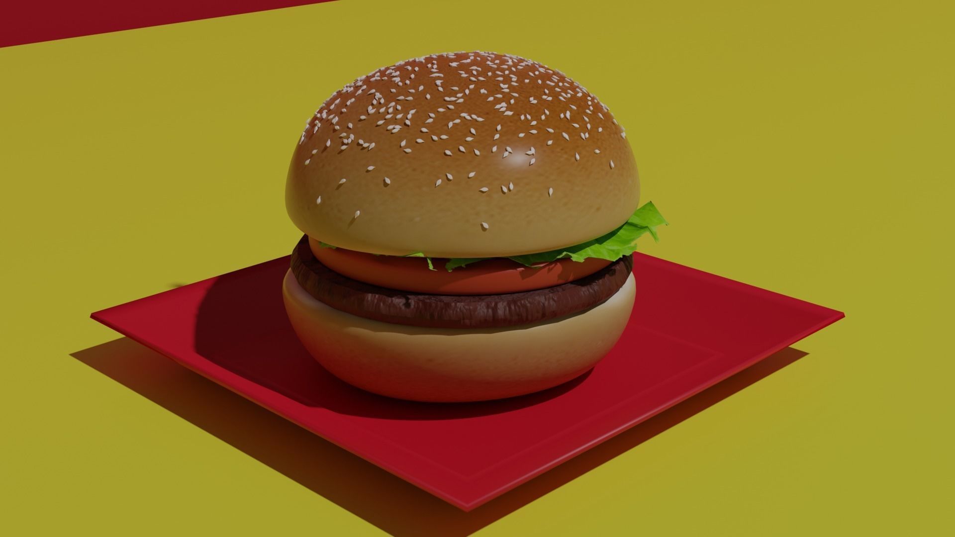 Hamburger on plate Low-poly 3D model_1