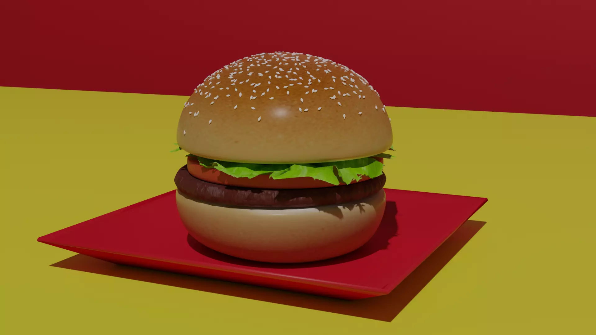 Hamburger on plate Low-poly 3D model_0
