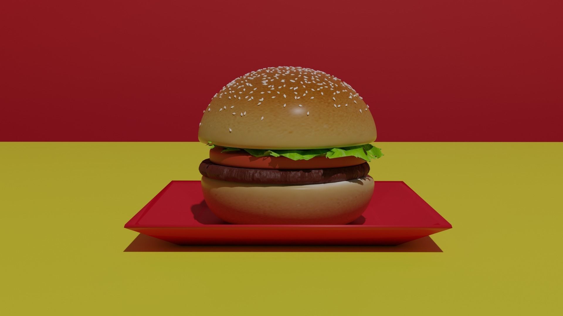 Hamburger on plate Low-poly 3D model_4