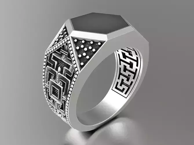 Men Ring Hexagonal Stone