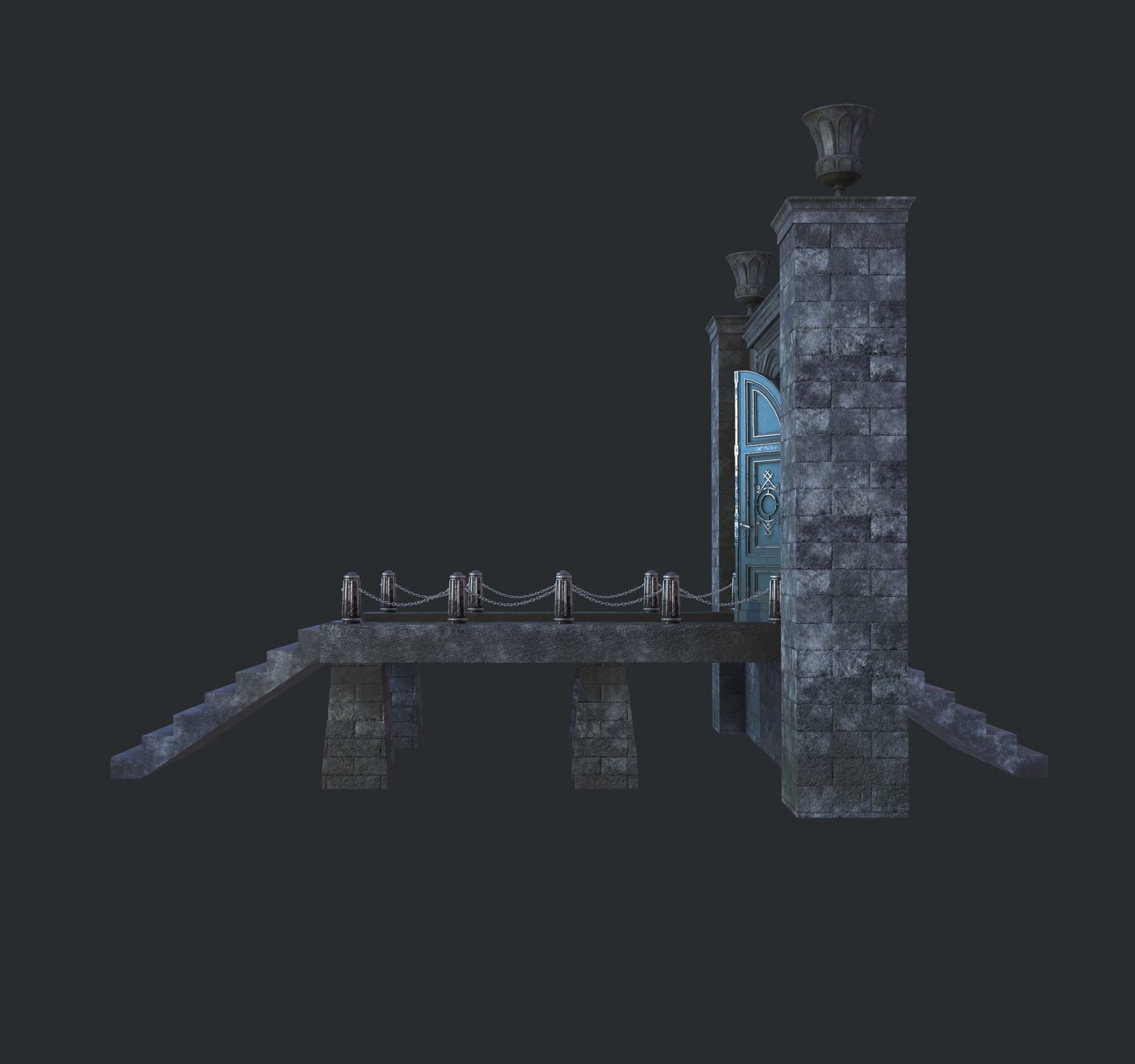 Cage with walls bridge and columns Low-poly 3D model_6